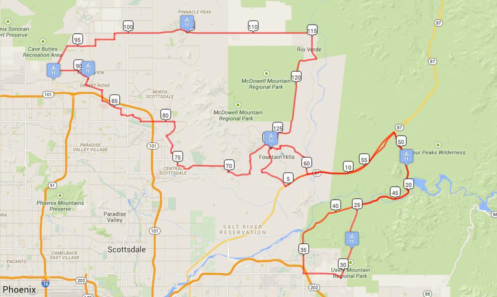 Routes Saguaro Lake 200km